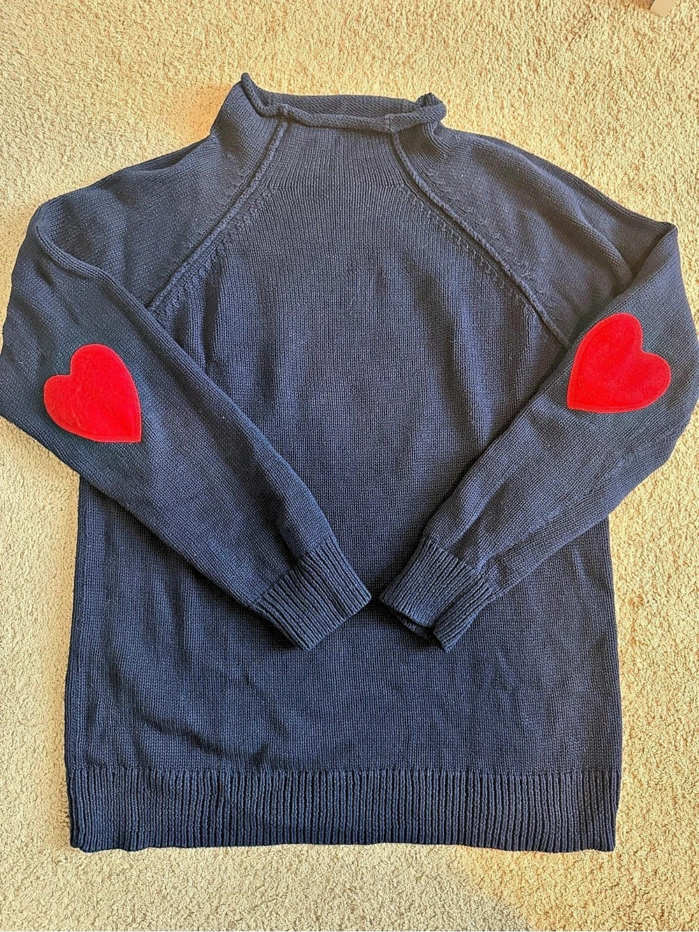 crown & ivy Heart Patch Cotton Sweater in Blue Size Medium